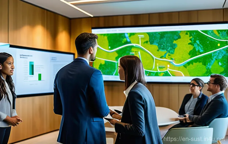 지속가능성 컨설팅 인사이트를 얻는 방법 - **Prompt:** A diverse group of professional sustainability consultants, dressed in smart business at...