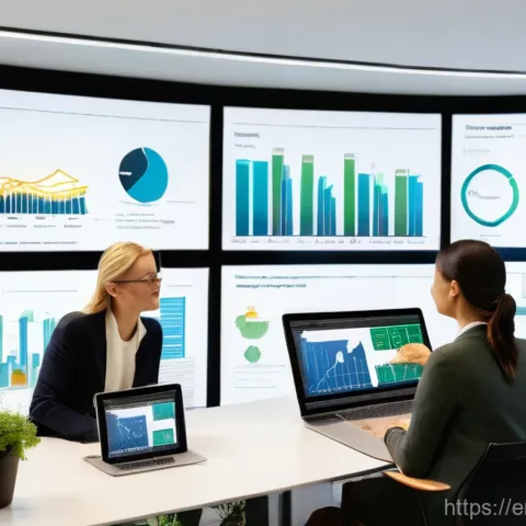 지속가능성 컨설팅 경력 개발 로드맵 - **Prompt 1: Data-Driven Sustainability Consulting Team**
A vibrant, high-angle wide shot of a di...