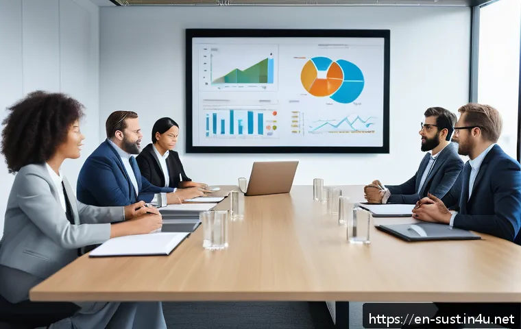 지속가능성 컨설턴트 협상력 강화 팁 - A diverse group of professionals and community members engaged in a negotiation meeting in a modern ...